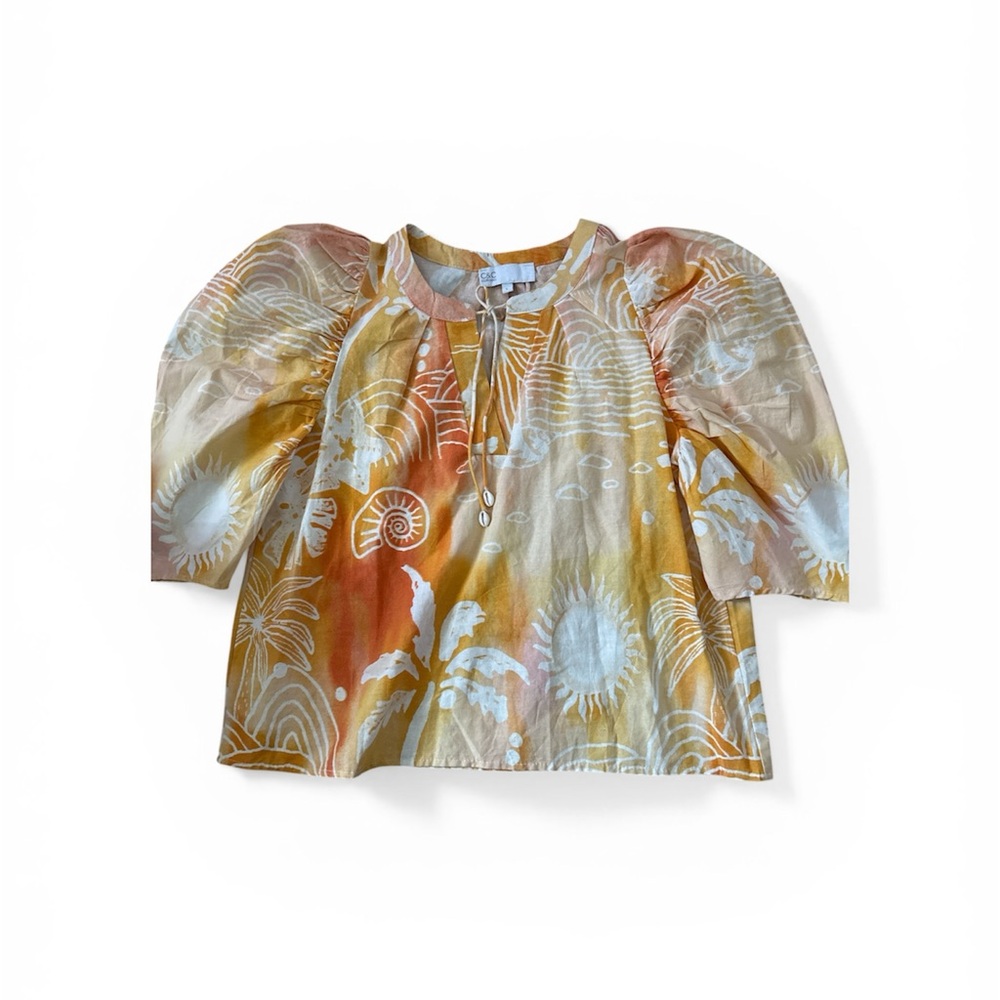 C&C California Puff-Sleeve Blouse in Mustard Yellow and Cream